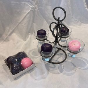 Christmas advent wreath metal scroll w/glass candle holders - candles included